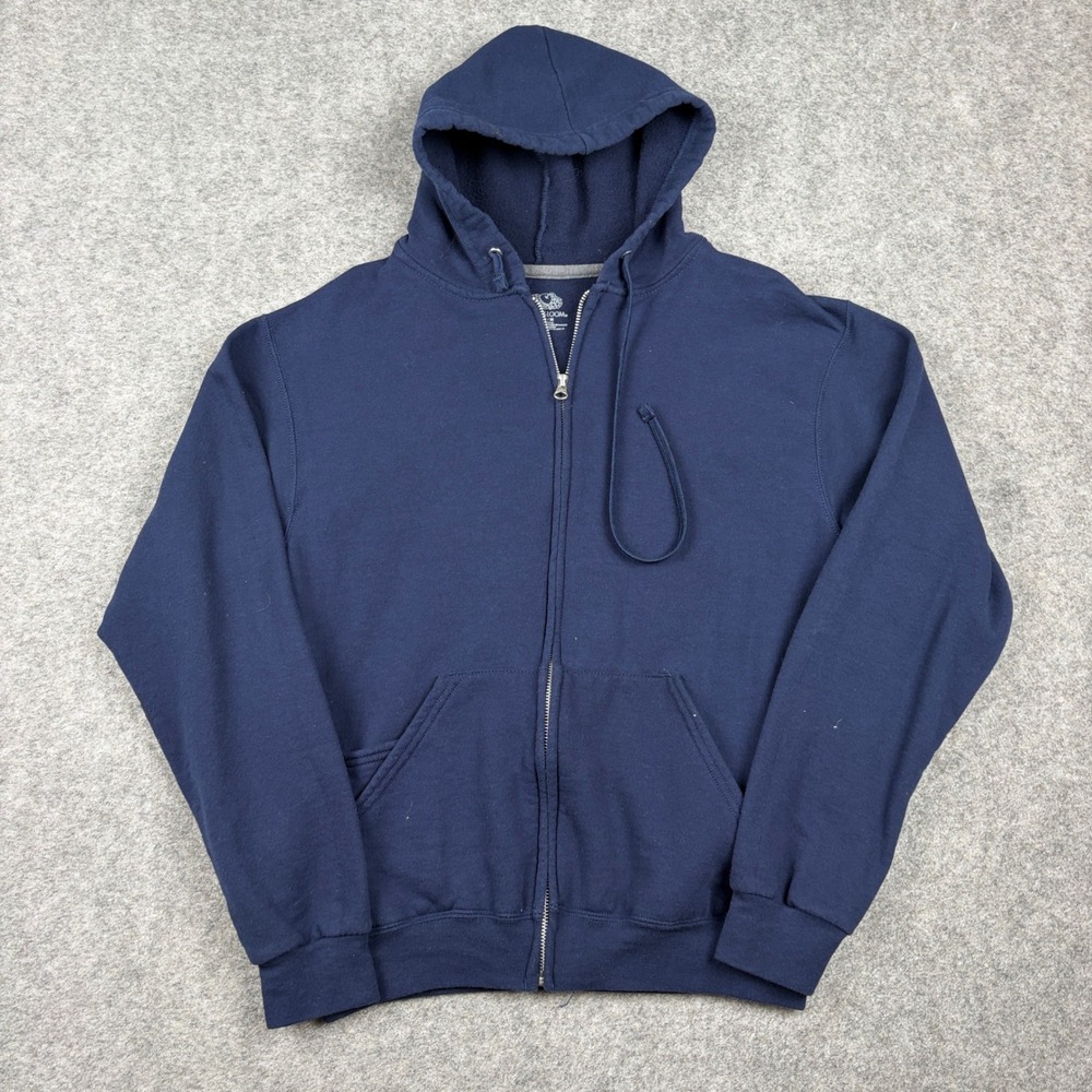 Fruit of the Loom Zip Up Hoodie Mens Medium Navy Blue Solid Fleece Casual